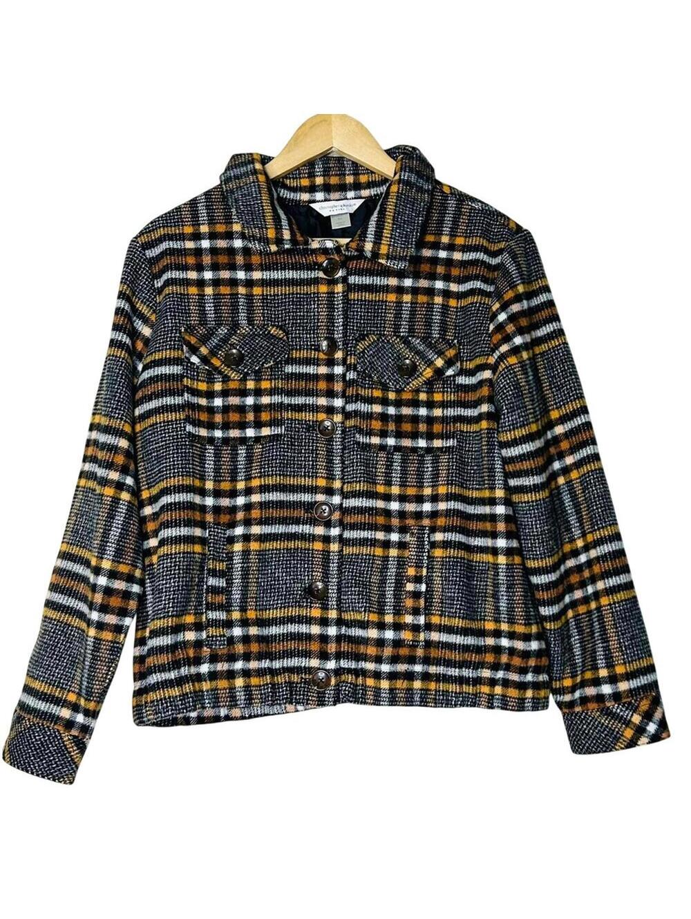 VTG Y2K Christopher & Banks PL Plaid Jacket Blazer Button Front Fully Lined